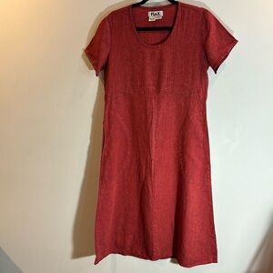 FLAX Petite Sz L Dress Aline Pockets 100% Linen Midi Length Unlined